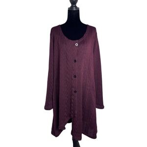 REBORN Cardigan Tunic Women XL Burgundy Good Cable Knit Long Sleeve Button Front